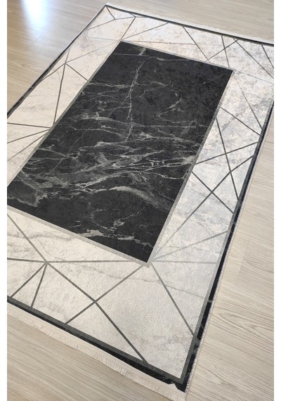 Geometrik Mermer Salon Halısı Yıkanabilir Kaymaz Mutfak Halısı