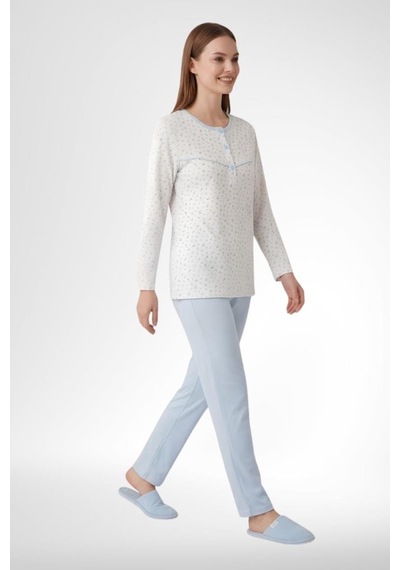 Mecit Pijama Mecit 6361 Mavi %100 Pamuk Büyük Beden Kadın Pijama Takımı