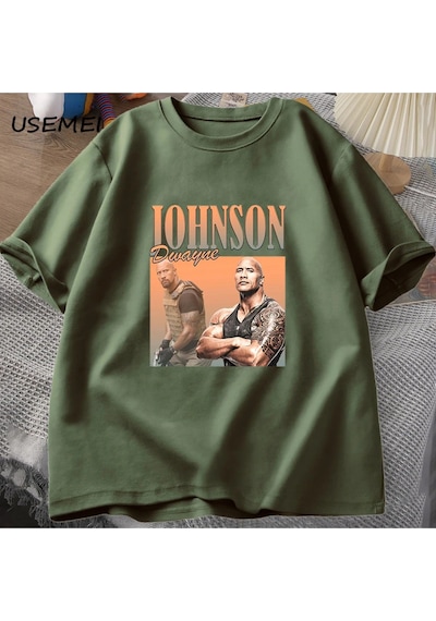 Flood Of Style Dwayne Johnson Kaya Sert T-shirt Erkekler Yaz Giysileri Harajuku Erkekler Kısa Kollu Erkek T- Yeşil