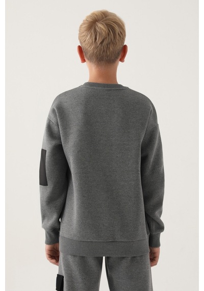 Kappa Antrasit Melanj Ribana Yaka Kol Fermuar Detay Erkek Çocuk Sweatshirt
