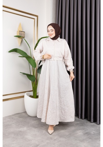 Hira Life Fashion Kadın Bej Tesettür Giyim Gömlek Detaylı Çizgili Viskon Kıraş Elbise İkili Takım Bej Bej Hira Life Fashion Kadın Bej Tesettür Giyim Gömlek Detaylı Çizgili Viskon Kıraş Elbise İkili Takım Bej Bej
