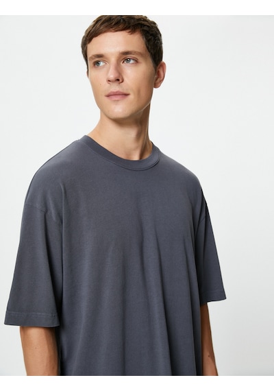 Koton Oversize Tişört Basic Bisiklet Yaka Kısa Kollu Pamuklu Mavi 4sam10108hk Mavi