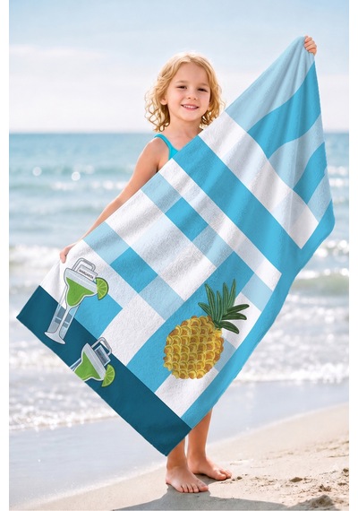 Ananas Kokteyl Temalı Ekose Plaj Havlusu - Tropikal Modern Mavi Beyaz Hızlı Kuruyan Mikrofiber Havlu Yağmur Mercan Ananas Kokteyl Temalı Ekose Plaj Havlusu - Tropikal Modern Mavi Beyaz Hızlı Kuruyan Mikrofiber Havlu Yağmur Mercan