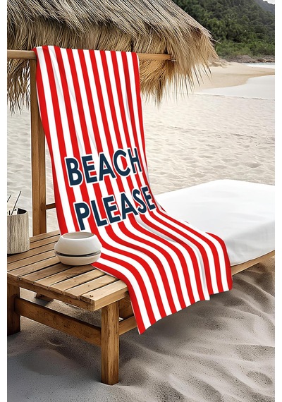 Dijital Baskı Plaj Deniz Havlusu Beach Please Desenli Peştamal Hvl0200 Renkli