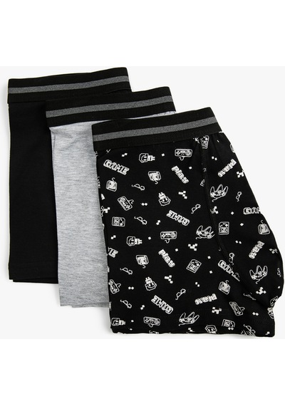 Koton 3'Lü Pamuklu Boxer Seti Oyun Baskılı Siyah Desenli 3Slm90030Mk 3Slm90030Mk03U Siyah