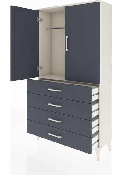 Arges Dolap Tek Raflı 4 Çekmeceli Tek Askılı 88x30x163 Aytaşı-antrasit Aytası