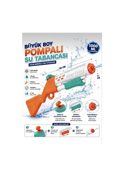 33 Cm Pompalı Su Silahı İle Yaz Eğlencesi Başlasın Klasik Tasarımlı Oyuncak Su Silahı Turuncu