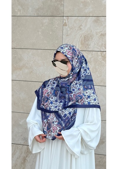 Qalortex Scarf Pamuklu Piraye Desen Eşarp - Morcivert Morcivent