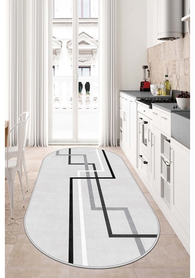 West Home Makinede Yıkanabilir Kaymaz Taban Leke Tutmaz Gri Oval Mutfak Halısı Salon Halısı Ve Yolluk Wh 582 Grey Oval