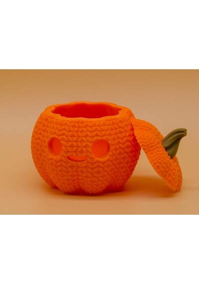 Örgü Dokulu Balkabağı Kutusu - Sevimli Halloween Dekorasyonu - Saklama Kutusu / Takı Kutusu - 3d Baskı Stl