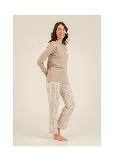 Angbutik Arnetta 3779-s Kadın Uzun Kollu Pijama Takım Vizon