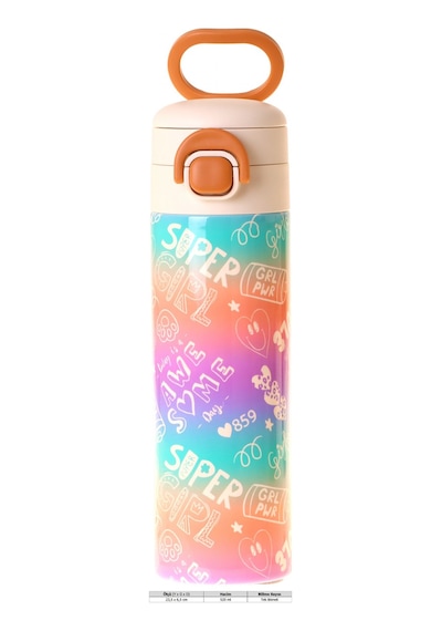 Kaukko Kids 520 Ml Renk Geçişli Lila Kız Çocuk Çelik Termos Matara Çift İçim Kilitli Kapak - L5351