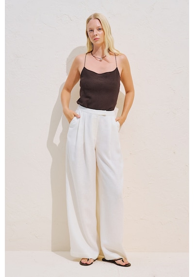 Manuka Keten Karışımlı Pileli Pantolon Ekru Ss26pnt00044-02