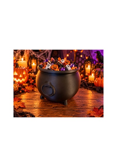 Halloween Cadı Kazanı Şekerlik 17cm Dekoratif Kase Siyah Siyah