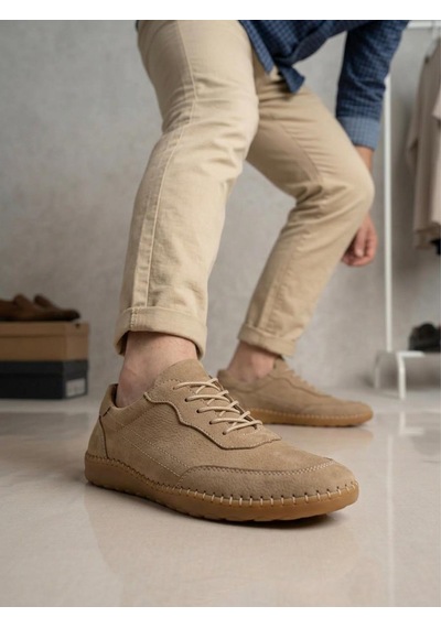 Komcero 3498 Erkek Hakiki Deri Dikişli Comfort Atom Casual Ayakkabı Bej