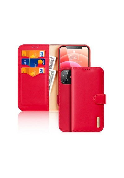 Dux Ducis Apple Uyumlu iPhone 12- 12 Pro Kilif Miknatisli Cüzdanli Deri Kilif 209817694 - Renk / Kirmizi