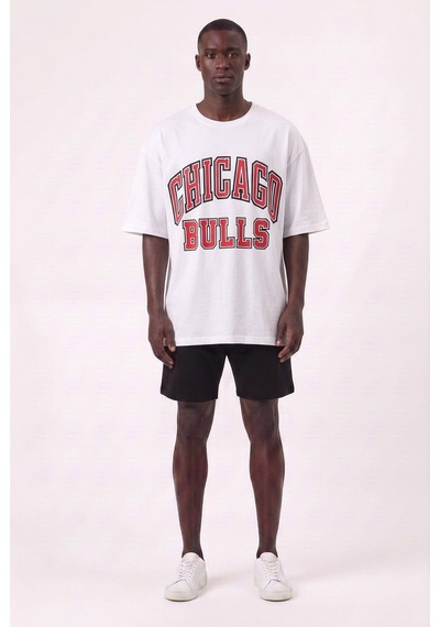 Blow Up Chicago Bulls Yazılı Beyaz Oversize Erkek T-shirt 11209 SİYAH