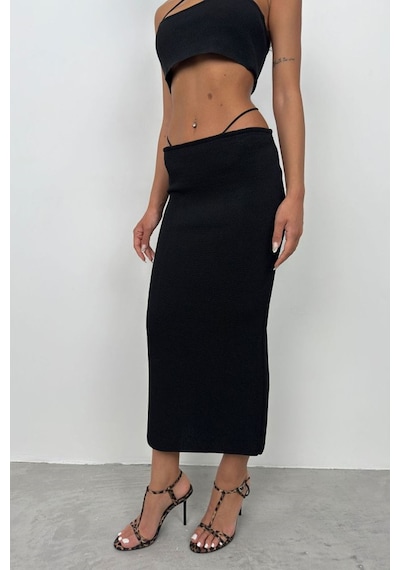 Tanla Butik Askı Detay Straplez Dokulu Crop Siyah