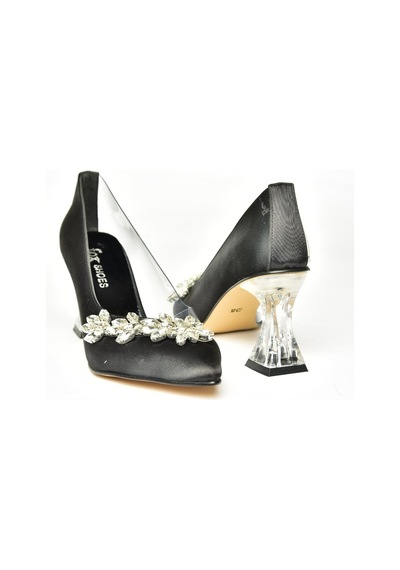 Fox Shoes Siyah Saten Kumaş Taşlı Kadın Ayakkabı M246013204 Siyah