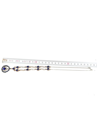 Otantik Safir ve Zirkon Taşlı Gümüş Kolye 925 Ayar 22,55 Gram