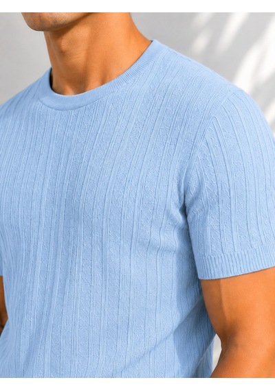 Ribana Erkek Bisiklet Yaka Kısa Kollu Esnek Örme Triko T-shirt 26091 Bebe Mavisi