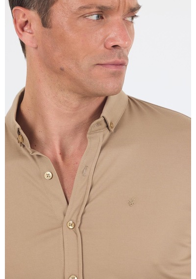 İmza Koyu Bej İtalyan Düğmeli Yaka Kısa Kol Cepsiz Slim Fit Gömlek 1004250255 Koyu Bej İmza Koyu Bej İtalyan Düğmeli Yaka Kısa Kol Cepsiz Slim Fit Gömlek 1004250255 Koyu Bej