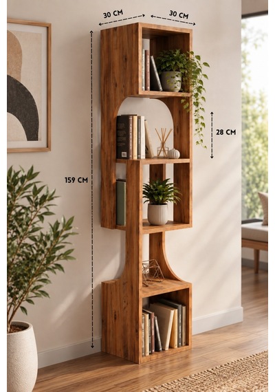 Sulorahome 5 Katlı Modern Ahşap Dekoratif Kitaplık Ve Raf Ünitesi