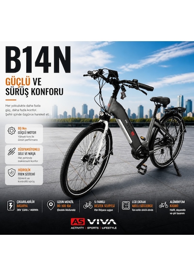 AsVIVA B14T 28 Jant Orta Motorlu Hollanda Elektrikli Bisiklet 14AH