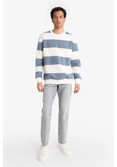 Defacto Boxy Fit Bisiklet Yaka Çizgili Sweatshirt F4641ax25augr171 Gri