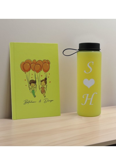 Bk Gift Sevgiliye Özel İsimli Sarı Defter Ve Cam Matara Hediye Seti-2, Sevgiliye Hediye, Sevgililer Günü, Yeni İş Hediyesi