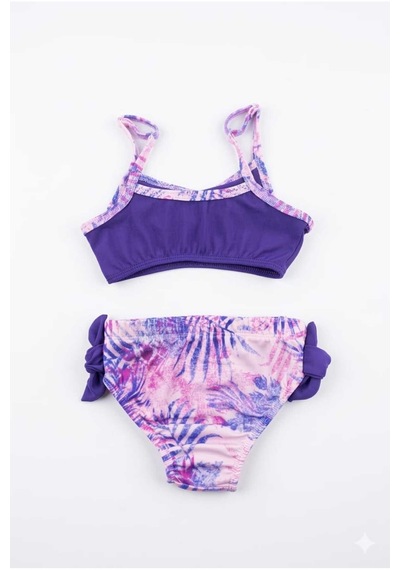 Beniizle Yaprak Desenli Kız Çocuk Bikini Takımı Mor