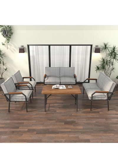 Mygusi Hayal Balkon Bahçe Cafe - Metal Kanepe Koltuk Takımı - 2+2+1+1+masali Açikgri Açık Gri