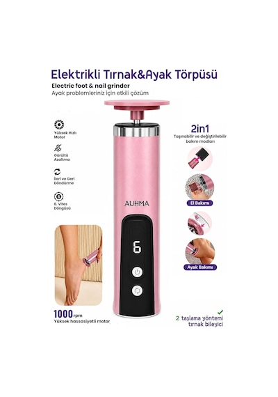 Ayak Nasır Ve Tırnak Törpüsü Bakım Cihazı, Dijital Ekranlı Şarjlı Ayak Bakım Cihazı 1000 Rpm