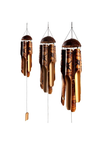 Feng Shui Coconat Bambu Rüzgar Çanı 30 Cm Küçük Boy Ahşap
