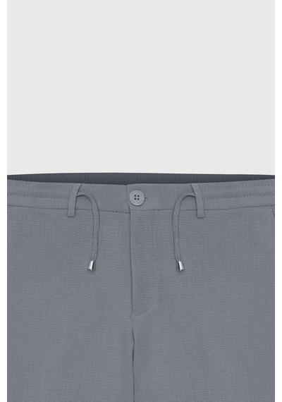 AC&Co / Altınyıldız Classics Erkek Grı Slim Fit Dar Kesim Beli Bağlamalı Yan Cep Gofre Desenli Pantolon Gri