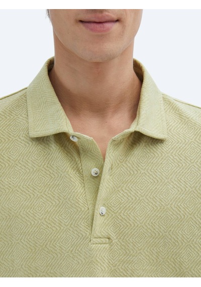 Kip Limon Küfü Desenli Polo Yaka Pamuk Karışımlı T-shirt Haki