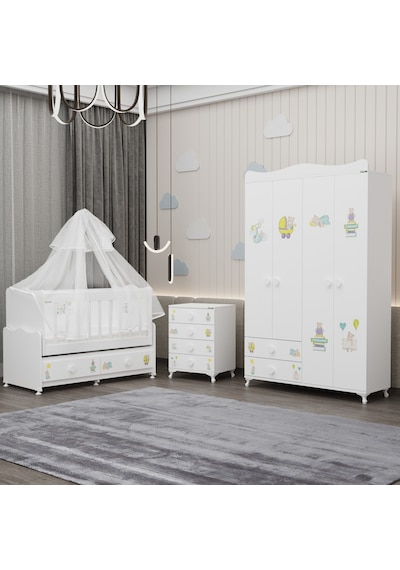 Elegant Yıldız 4 Bebek Odası Takımı Yatak Uykuseti - Ayıcık Beyaz
