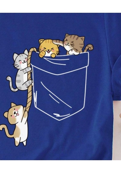 Kadın Kedi Cep Baskılı Regular T-shirt 001