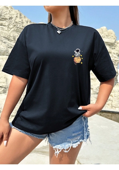 Unisex Galaksi Tasarım Basklı Tshirt Lacivert