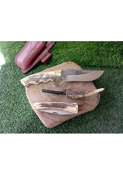 Tctknives El Yapımı Av Kamp Kılıflı Bıçak001 Kahverengi - Krem