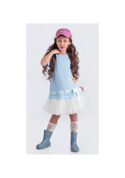 Mnk Baby & Kids Tütü Etekli Yazlık Penye Kız Çocuk Spor Elbise M00703 Mavi