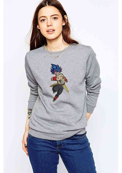 Anime Dragon Ball Super Vegeta Baskılı Gri Kadın Sweatshirt