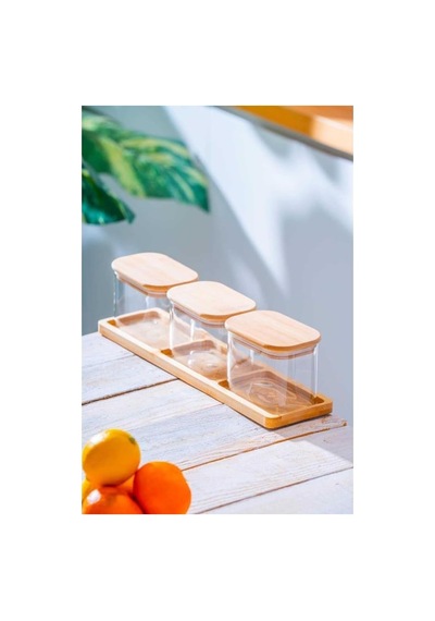 Malibu Bambu Standlı 3lü Boroslikat Cam Baharatlık Seti Lnd-07582 Diğer