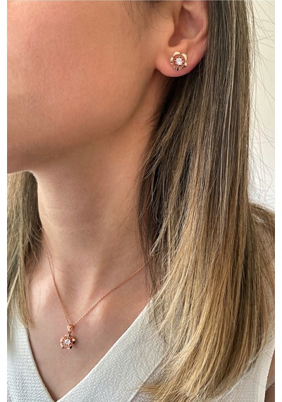 925 Ayar Gümüş Rose Çiçek Set - 67018601 Rose Gold