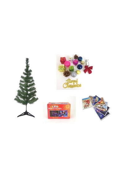 Yılbaşı Çam Ağacı 90 Cm + 15 Li Süs +led Işık 7 Adet Kartpostal