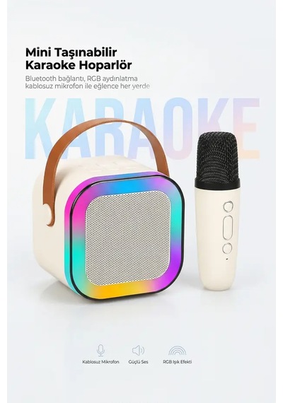 Mini Taşınabilir Karaoke Hoparlör Seti - Kablosuz Mikrofonlu