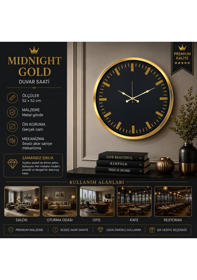 Midnight Gold 52 X 52 Cm Duvar Saati
