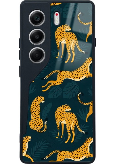 Tecno Camon 40 Leaf Leopar Tasarımlı Glossy Telefon Kılıfı Çok Renkli