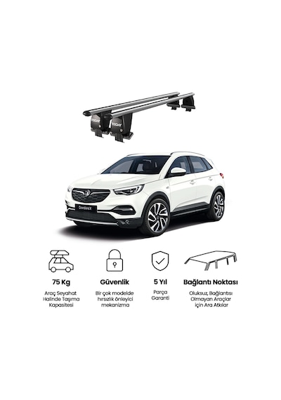 Royal Opel Grandland X 2017 Ve Sonrası Uyumlu Gri Ara Atkı Port Bagaj Tavan Barı