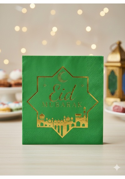 Eid Mubarak 20li Yeşil Altın Varaklı Desenli Peçete